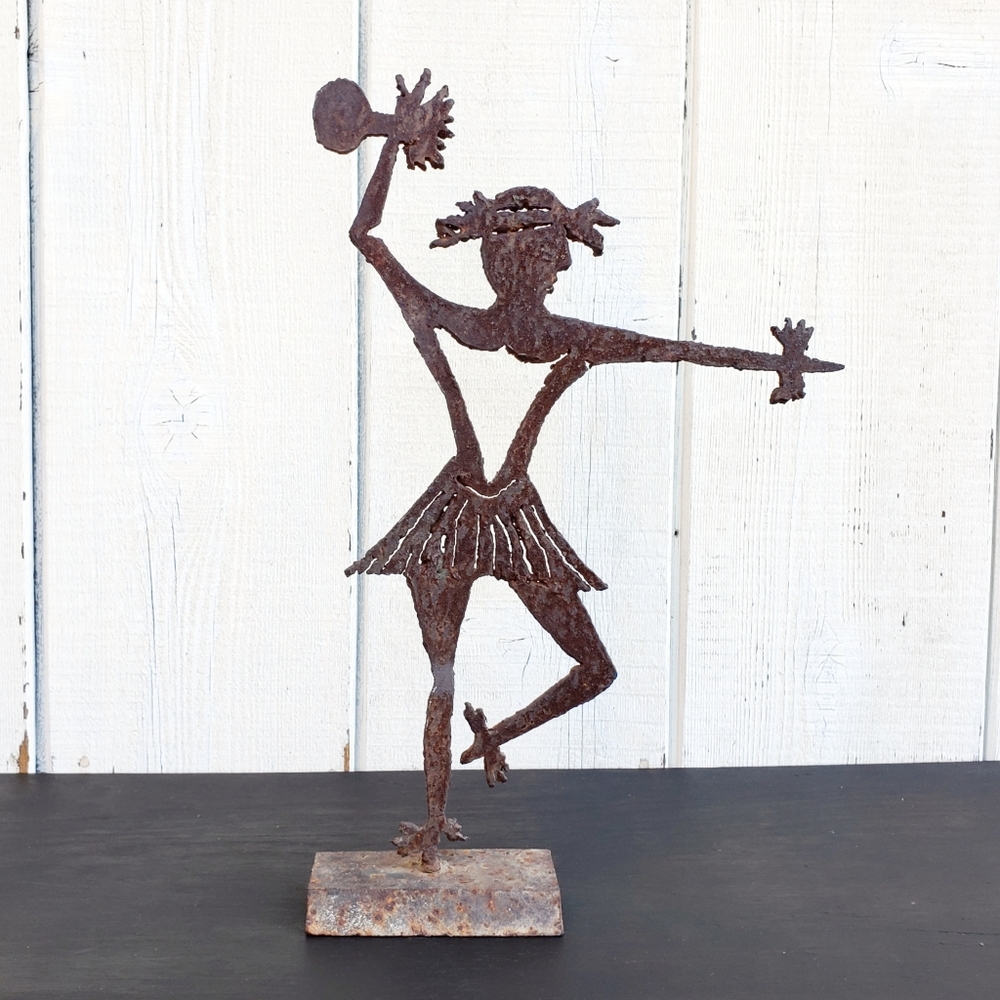 Vintage Mid Century Modern Iron Silhouette Tribal Dancer Folk Art Sculpture
